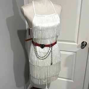 Womens White Fringe Dress Flapper Gatsby Sequin Party Cocktail Mini Dress
